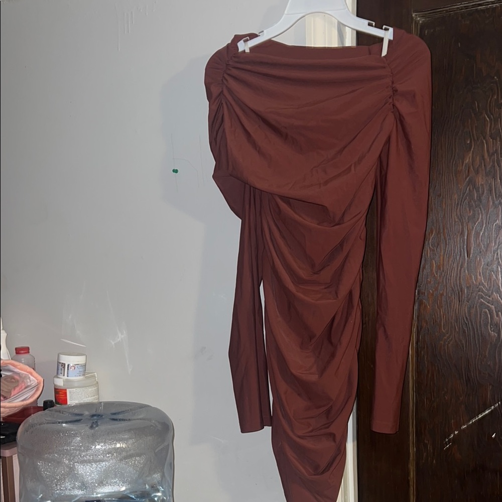 Elegant Brown Ruched Dress